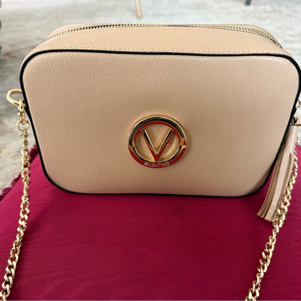Valentino by Mario Valentino Tan Crossbody Camera Bag with Gold Accents - NWOT